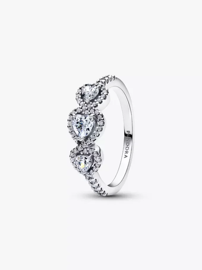Halo-Herz-Trilogie-Ring aus Sterlingsilber Halo-Herz-Trilogie-Ring aus Sterlingsilber