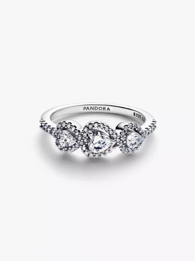 Halo-Herz-Trilogie-Ring aus Sterlingsilber Halo-Herz-Trilogie-Ring aus Sterlingsilber