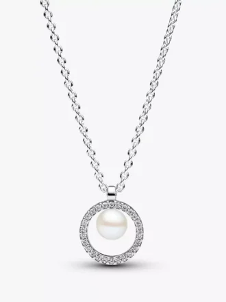 Halskette mit behandelter Süßwasserzuchtperle und Pavé-Collier aus Sterlingsilber