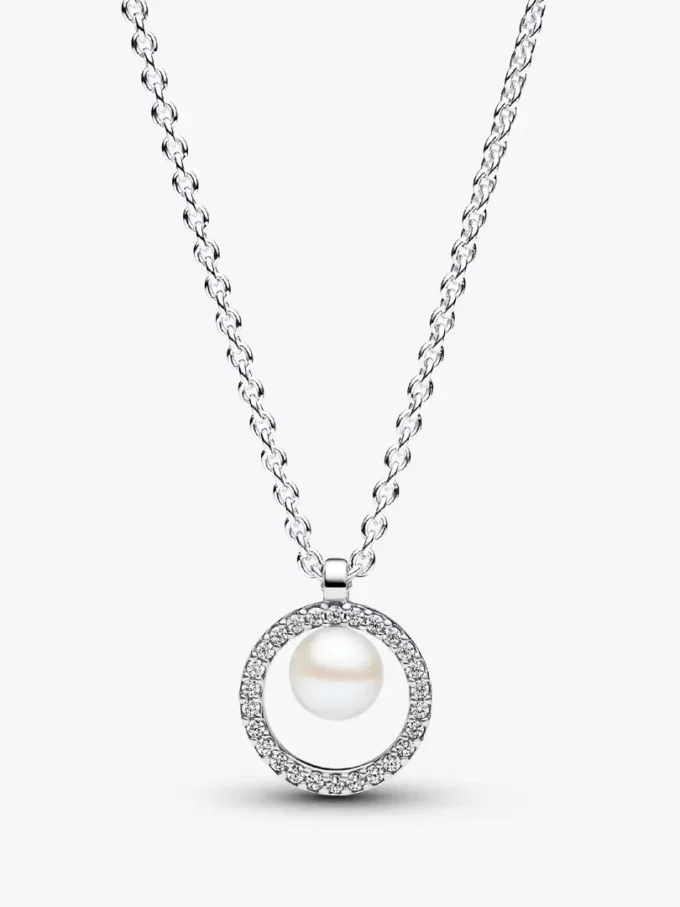 Halskette mit behandelter Süßwasserzuchtperle und Pavé-Collier aus Sterlingsilber Halskette mit behandelter Süßwasserzuchtperle und Pavé-Collier aus Sterlingsilber
