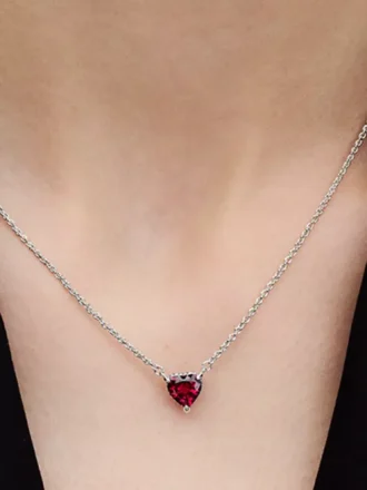 Halskette mit funkelndem Herz-Halo-Anhänger aus Sterlingsilber