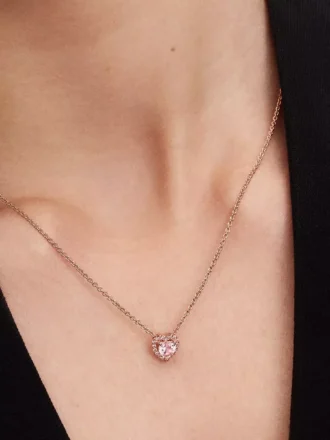 Halskette mit rosa Herz, 14 Karat Roségold-Beschichtung