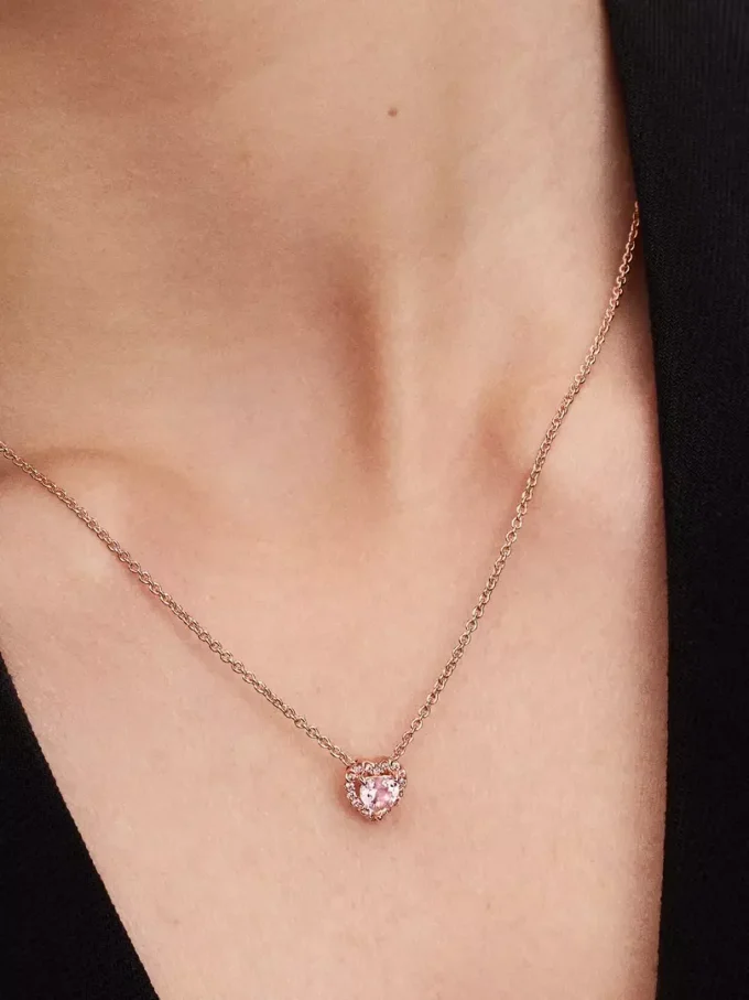 Halskette mit rosa Herz, 14 Karat Roségold-Beschichtung Halskette mit rosa Herz, 14 Karat Roségold-Beschichtung