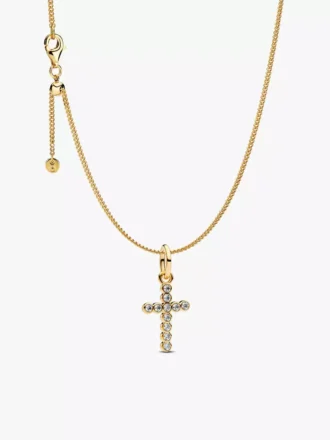 Halskette mit rundem Kreuz-Anhänger, 2er-Set