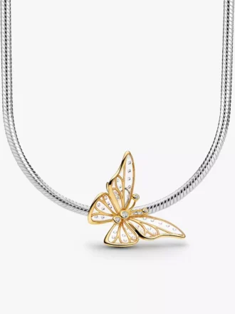 Halskette mit Schmetterlings-Charm aus verschiedenen Metallen, 2er-Set