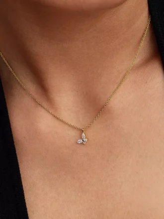 Halskette mit Schmetterlingsanhänger, 14 Karat vergoldet