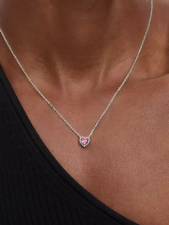 Halskette „Pink Elevated Heart“ aus Sterlingsilber