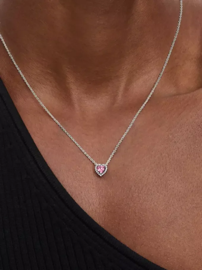 Halskette „Pink Elevated Heart“ aus Sterlingsilber