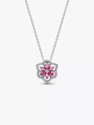 Herbarium funkelnder rosa Blumenanhänger aus Sterlingsilber als Halskette