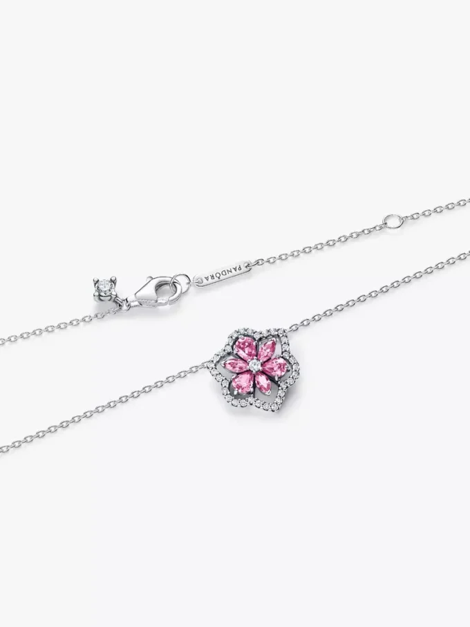 Herbarium funkelnder rosa Blumenanhänger aus Sterlingsilber als Halskette Herbarium funkelnder rosa Blumenanhänger aus Sterlingsilber als Halskette
