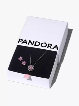 Herbarium funkelndes rosa Blumen-Schmuck-Geschenkset aus Sterlingsilber