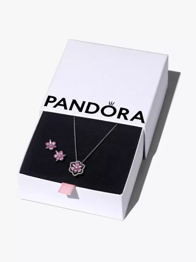 Herbarium funkelndes rosa Blumen-Schmuck-Geschenkset aus Sterlingsilber Herbarium funkelndes rosa Blumen-Schmuck-Geschenkset aus Sterlingsilber