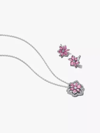 Herbarium funkelndes rosa Blumen-Schmuck-Geschenkset aus Sterlingsilber