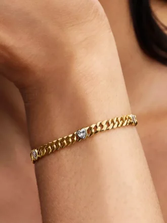 Herz-Cuban-Armband, 14-karätig vergoldet Herz-Cuban-Armband, 14-karätig vergoldet