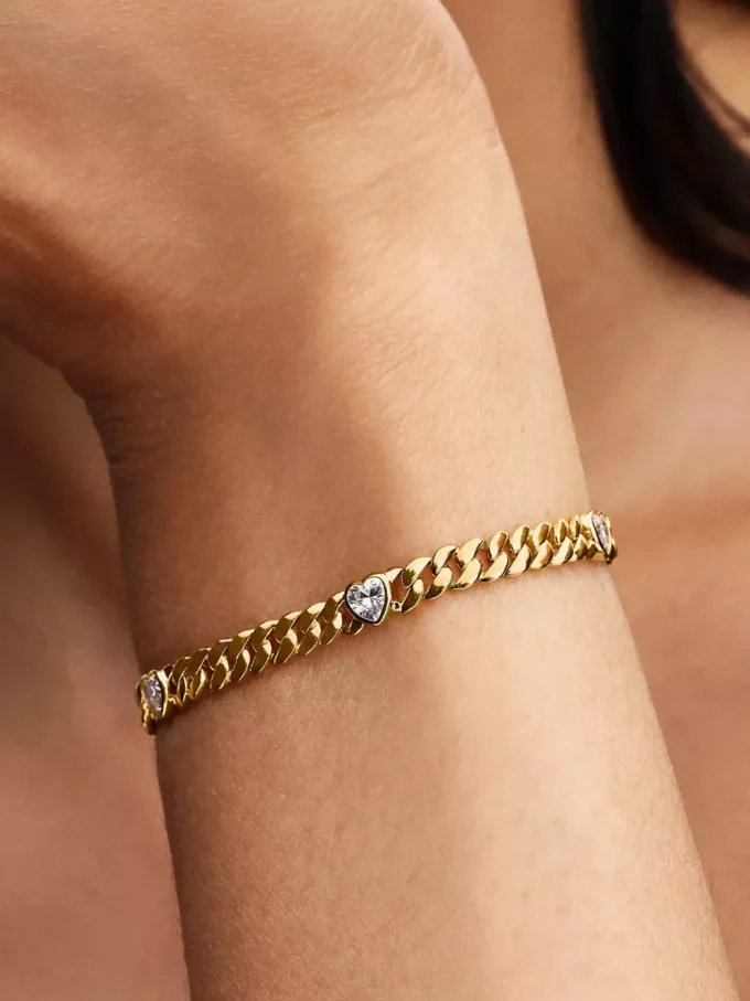Herz-Cuban-Armband, 14-karätig vergoldet Herz-Cuban-Armband, 14-karätig vergoldet
