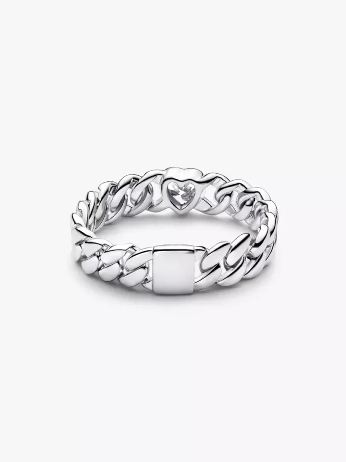 Herz-Ring mit kubanischer Kette aus Sterlingsilber Herz-Ring mit kubanischer Kette aus Sterlingsilber