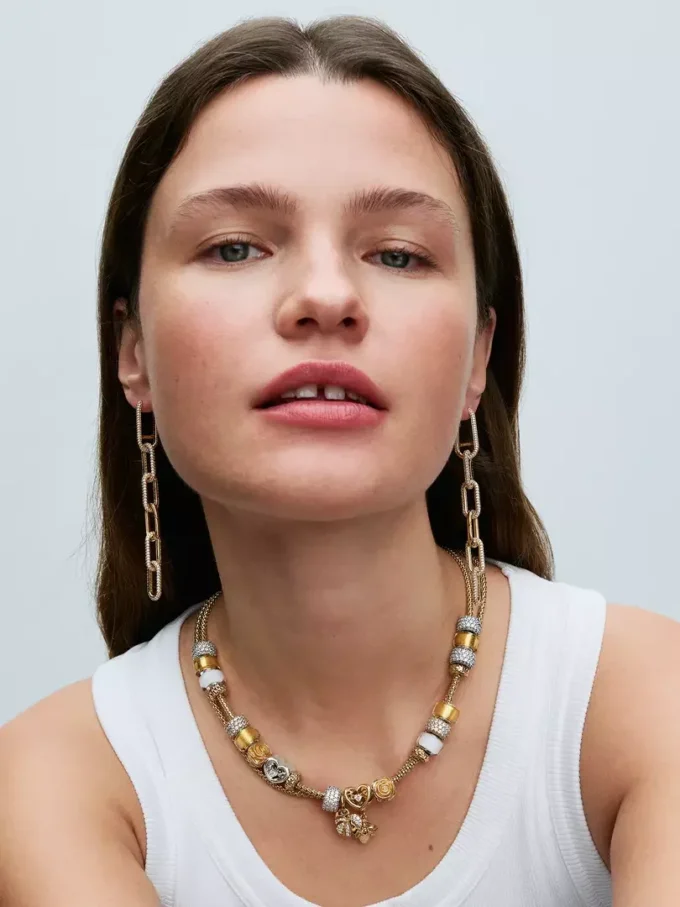 Pandora ME rechteckiges, aufklappbares Glied, 14 Karat vergoldet