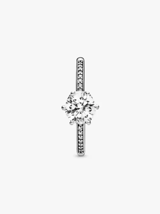 Klarer, funkelnder Kronen-Solitärring aus Sterlingsilber Klarer, funkelnder Kronen-Solitärring aus Sterlingsilber
