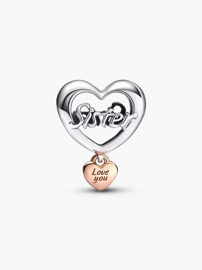„Love you sister“-Herz-Charm aus Sterlingsilber, 14 Karat rosévergoldet „Love you sister“-Herz-Charm aus Sterlingsilber, 14 Karat rosévergoldet