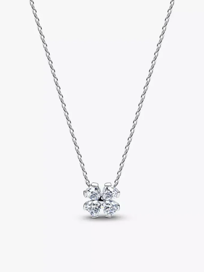 Funkelnde Glücksklee-Anhänger-Halskette aus Sterlingsilber Funkelnde Glücksklee-Anhänger-Halskette aus Sterlingsilber