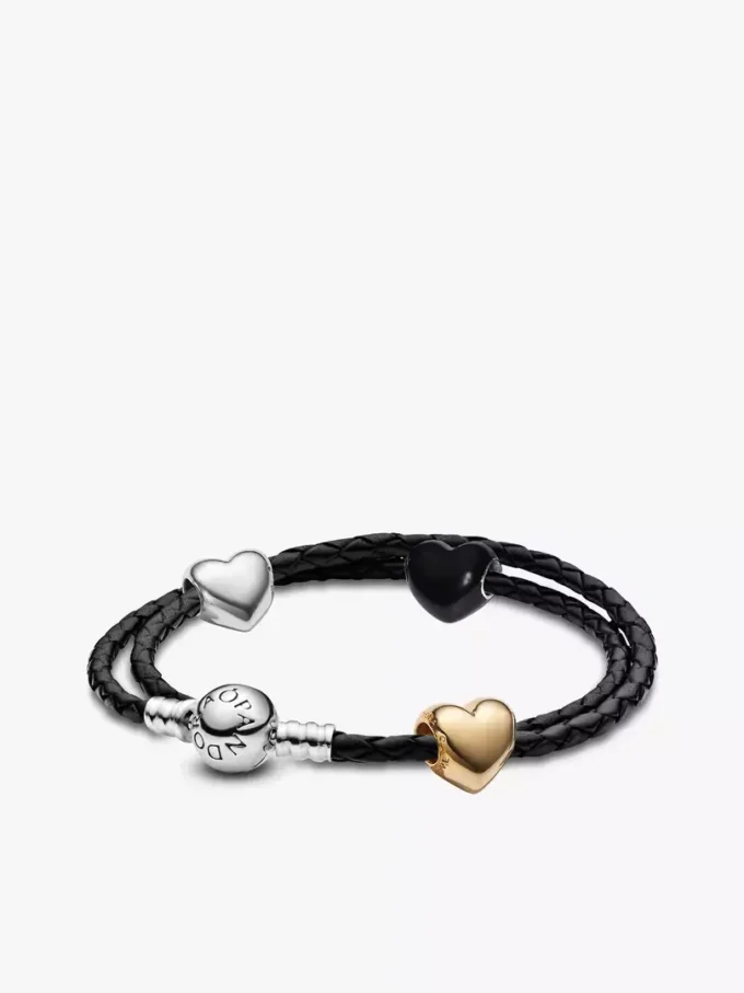 Metallic-Charm-Armband-Set mit gepufften Herzen, 4er-Set Metallic-Charm-Armband-Set mit gepufften Herzen, 4er-Set