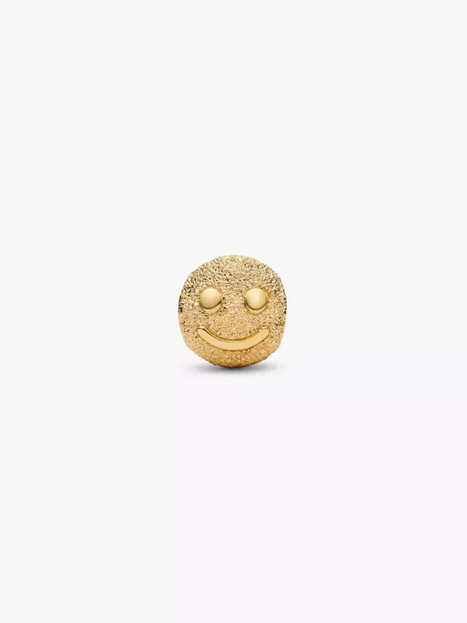 Mini-Charm mit strukturiertem Smiley, 14-karätig vergoldet