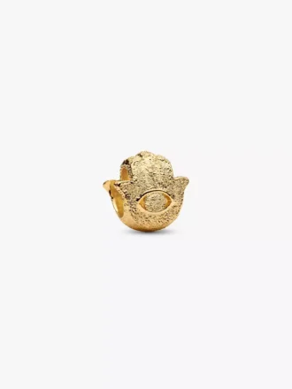 Mini-Charm mit strukturierter Hamsa-Hand, 14-karätig vergoldet
