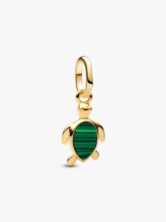Mini-Dangle Charm „Grüne Schildkröte“, 14-karätig vergoldet