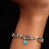 Mini-Dangle Charm in Herzform in Türkisfarbe, Sterlingsilber Mini-Dangle Charm in Herzform in Türkisfarbe, Sterlingsilber