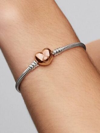 Moments Herz- und Snake Chain-Armband – Sterlingsilber, 14 Karat Roségold-Beschichtung