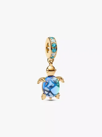 Murano Glass Dangle Charm in Form einer Meeresschildkröte, 14-karätig vergoldet