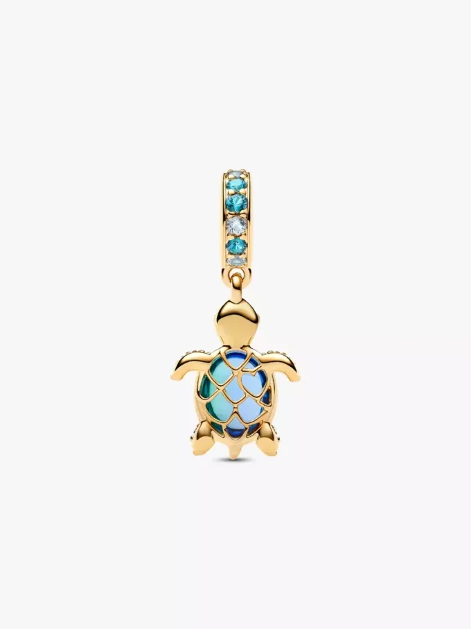 Murano Glass Dangle Charm in Form einer Meeresschildkröte, 14-karätig vergoldet Murano Glass Dangle Charm in Form einer Meeresschildkröte, 14-karätig vergoldet