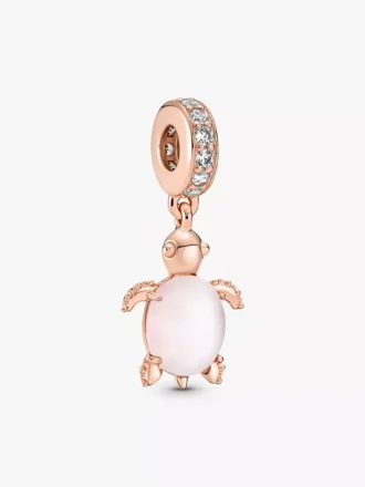 Murano Glass Dangle Charm in Form einer rosa Meeresschildkröte, 14 Karat Roségold-Beschichtung