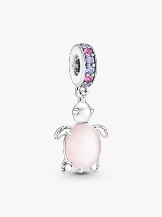 Murano Glass Dangle Charm in Form einer rosa Meeresschildkröte, Sterlingsilber