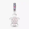 Murano Glass Dangle Charm in Form einer rosa Meeresschildkröte, Sterlingsilber Murano Glass Dangle Charm in Form einer rosa Meeresschildkröte, Sterlingsilber