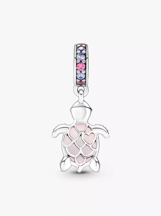 Murano Glass Dangle Charm in Form einer rosa Meeresschildkröte, Sterlingsilber Murano Glass Dangle Charm in Form einer rosa Meeresschildkröte, Sterlingsilber