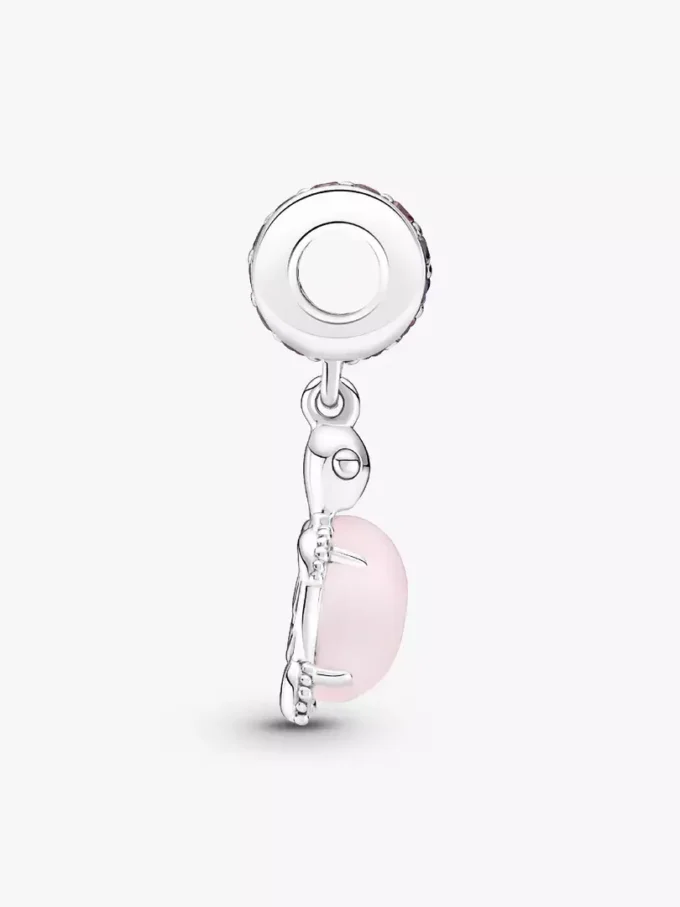 Murano Glass Dangle Charm in Form einer rosa Meeresschildkröte, Sterlingsilber Murano Glass Dangle Charm in Form einer rosa Meeresschildkröte, Sterlingsilber