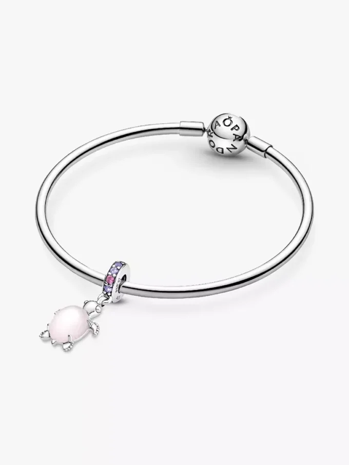 Murano Glass Dangle Charm in Form einer rosa Meeresschildkröte, Sterlingsilber Murano Glass Dangle Charm in Form einer rosa Meeresschildkröte, Sterlingsilber