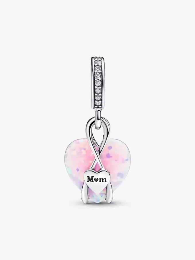 Mutter-Dangle Charm mit opalisierendem Herz aus Sterlingsilber Mutter-Dangle Charm mit opalisierendem Herz aus Sterlingsilber
