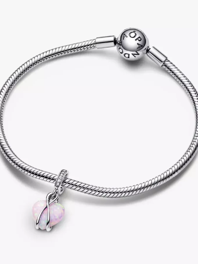 Mutter-Dangle Charm mit opalisierendem Herz aus Sterlingsilber Mutter-Dangle Charm mit opalisierendem Herz aus Sterlingsilber