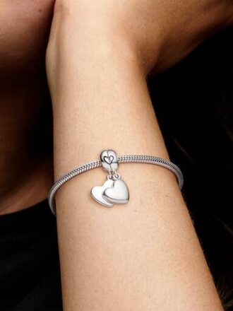 Mutter & Sohn Herz-Dangle Charm – Sterlingsilber