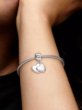 Mutter & Sohn Herz-Split-Dangle Charm aus Sterlingsilber