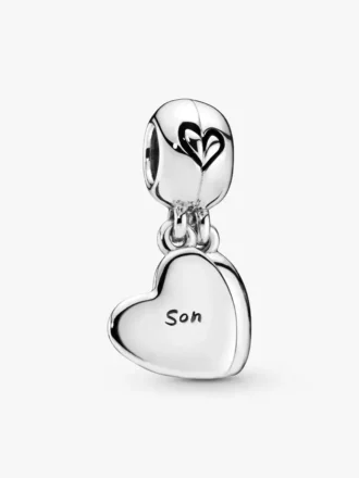 Mutter & Sohn Herz-Split-Dangle Charm aus Sterlingsilber