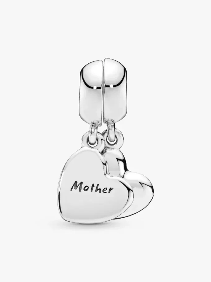 Mutter & Sohn Herz-Split-Dangle Charm aus Sterlingsilber