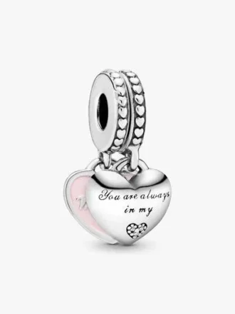 Mutter & Tochter Herz-Dangle Charm – Sterlingsilber