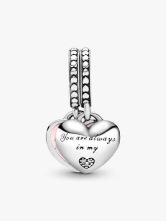 Mutter & Tochter Herz-Dangle Charm – Sterlingsilber