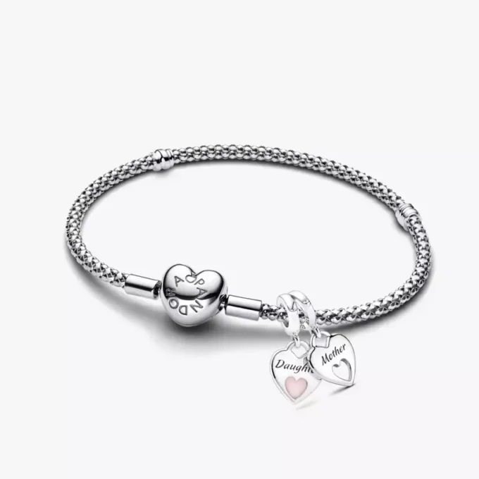 Mutter-und-Tochter-Armbänder-Set mit Doppelherz-Charms, 2er-Set Mutter-und-Tochter-Armbänder-Set mit Doppelherz-Charms, 2er-Set