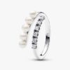 Offener Ring mit behandelten Süßwasser-Zuchtperlen und Pavé – Sterlingsilber Offener Ring mit behandelten Süßwasser-Zuchtperlen und Pavé – Sterlingsilber