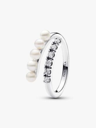 Offener Ring mit behandelten Süßwasser-Zuchtperlen und Pavé – Sterlingsilber