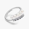 Offener Ring mit behandelten Süßwasser-Zuchtperlen und Pavé – Sterlingsilber Offener Ring mit behandelten Süßwasser-Zuchtperlen und Pavé – Sterlingsilber